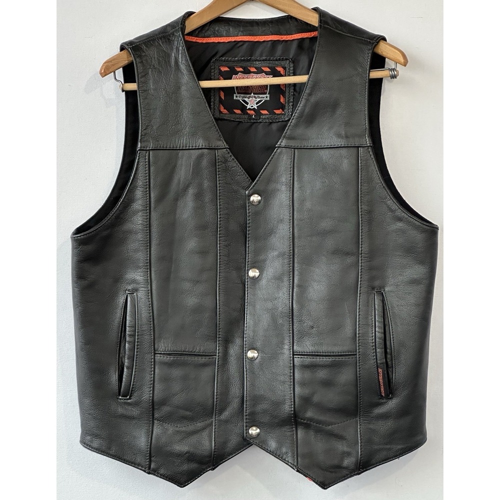 Interstate Leather Biker‎ Black Vest Motorcycle Lined Men's L
